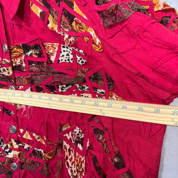 Units Woman Artsy Patchwork Jacket 2X Plus Red Raw Edge Animal Paisley Print - Picture 7 of 7